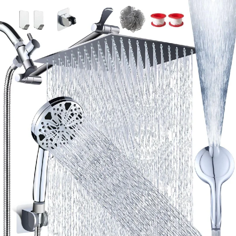 10'' Rainfall Shower Head with Handheld Combo, 8+2 Mode, 11'' Adjustable Extension Arm, 100 Self-Cleaning Nozzles