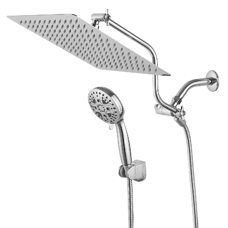 11.6 in. 7-Spray Patterns Dual Wall Mount Dual Shower Heads and Handheld Shower Head