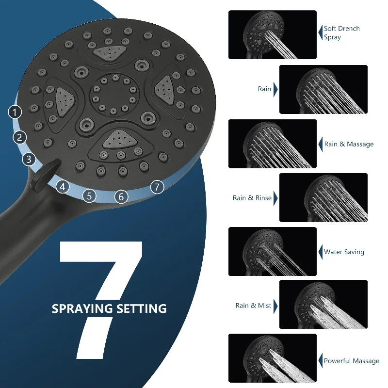 11.6 in. 7-Spray Patterns Dual Wall Mount Dual Shower Heads and Handheld Shower Head in Black