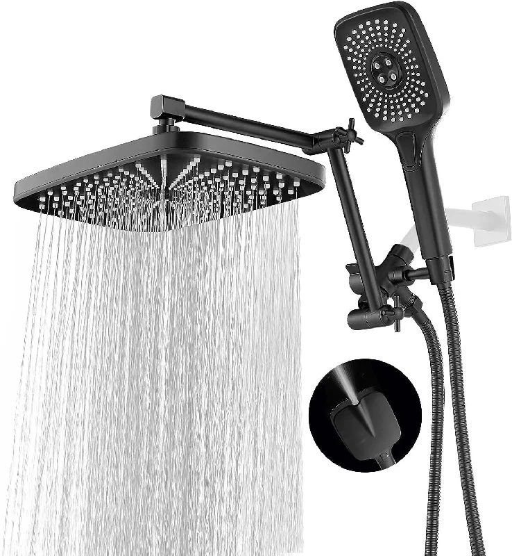 12 Inch Shower Head With With 3+1 Settings Handheld Spray, Including 3-Way Diverter, Extension Arm, Height/Angle Adjustable