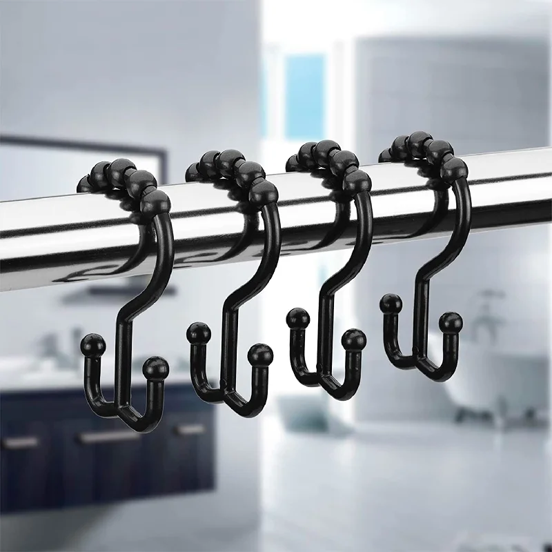 12 Pieces Shower Curtain Hooks, Double Shower Curtain Hooks for Bathroom, Black