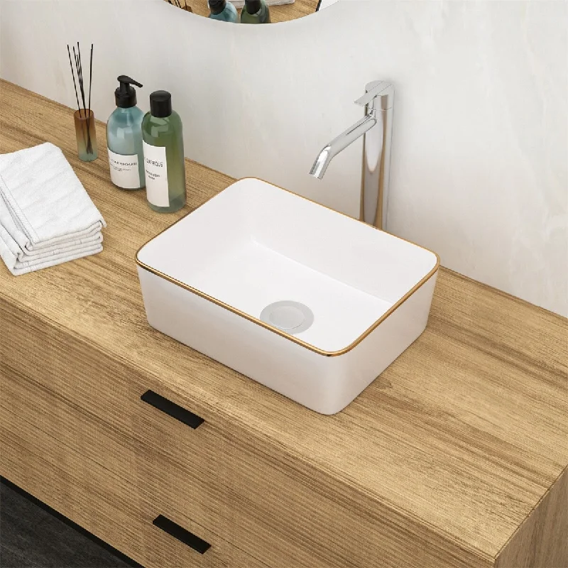 16x12 Inch White Ceramic Rectangular Vessel Bathroom Sink