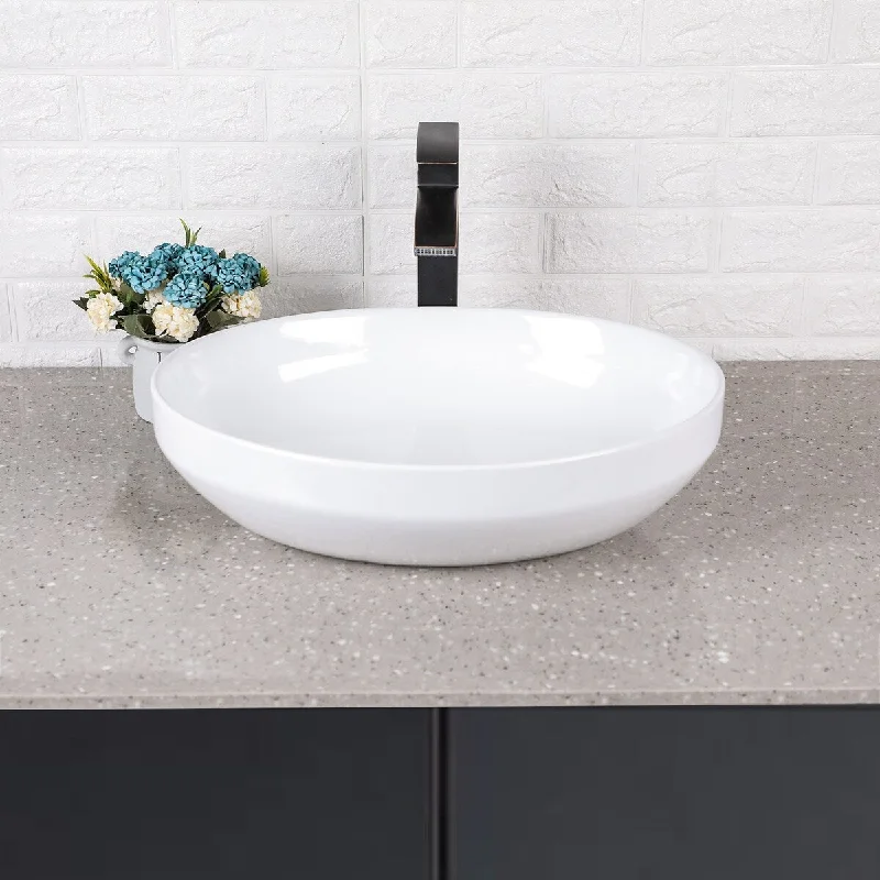 20"x14" Modern Egg Shape Above Counter White Porcelain Ceramic Bathroom Vessel Vanity Sink Art Basin