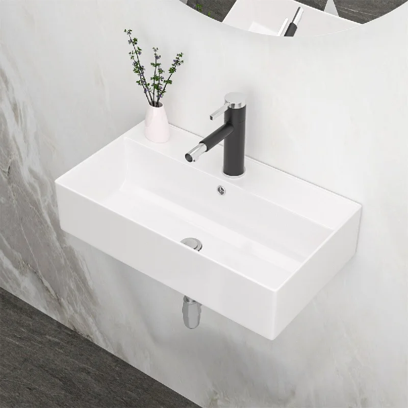 21x12 Inch Wall Mount Bathroom Sink with Single Faucet Hole, Overflow