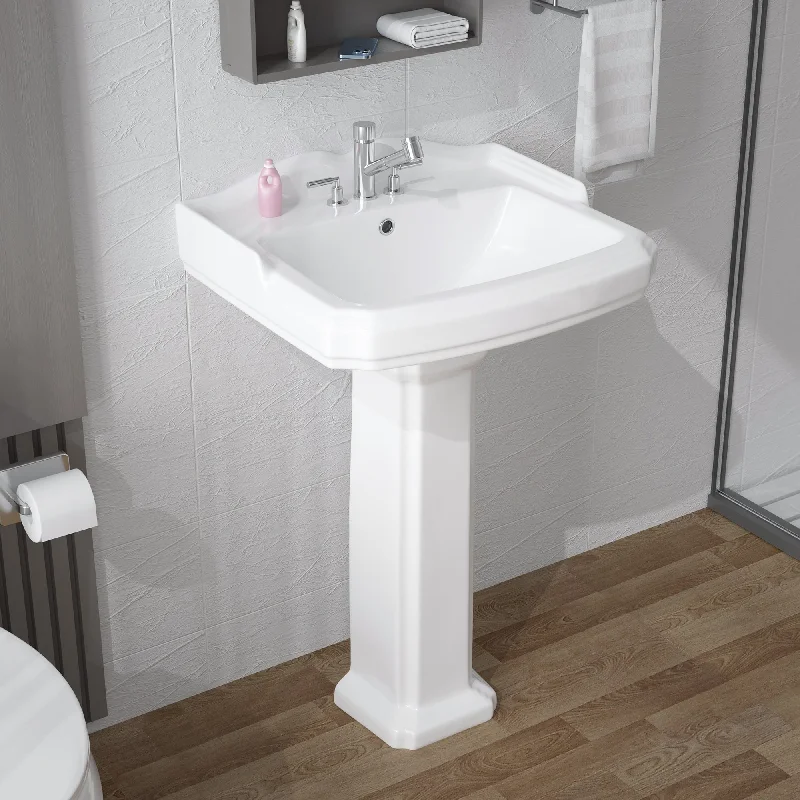 23" Rectangular Pedestal Sink in White Vitreous China Pedestal Bathroom Sink with Overflow - N/A