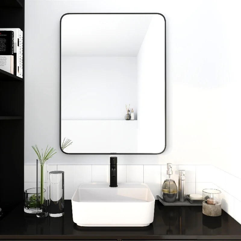 24 x 32 Inch Black Aluminum Frame Bathroom Mirror