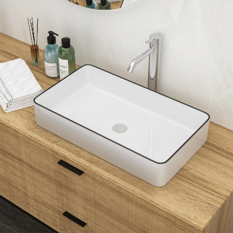 24x14 Inch White Ceramic Rectangular Vessel Bathroom Sink