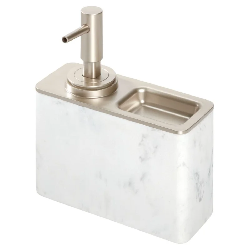 iDesign Dakota Soap Pump with Ring Tray in White Marble and Matte