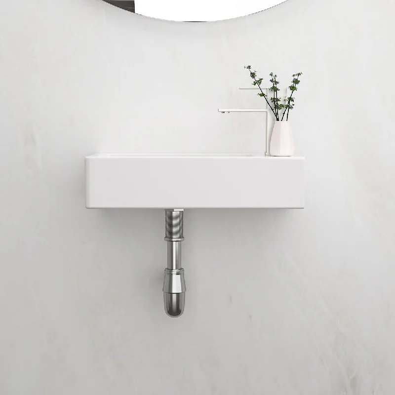 3.54 in. Wall-Mounted Rectangular Bathroom Sink in White with Right Faucet Hole - 14.57'' x 7.28''