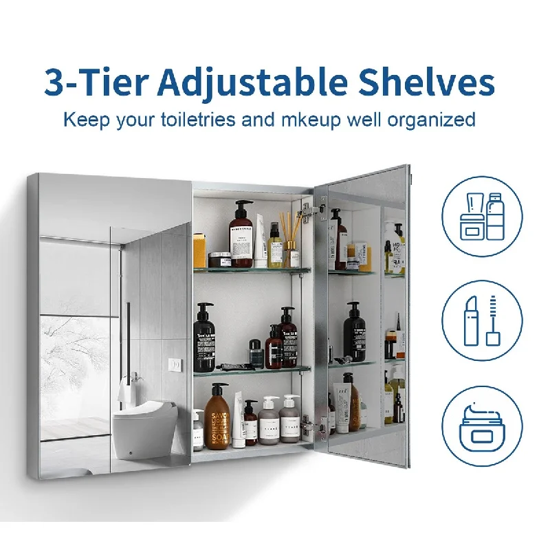 30x26 inch Double door mirror Aluminum medicine cabinet Surface Mount or Recessed Bathroom