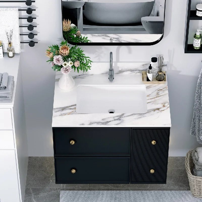 31 Inch Marble Vanity Top, Bathroom Vanity Top with Undermount Rectangular Middle Sink and 4" Height Backsplash