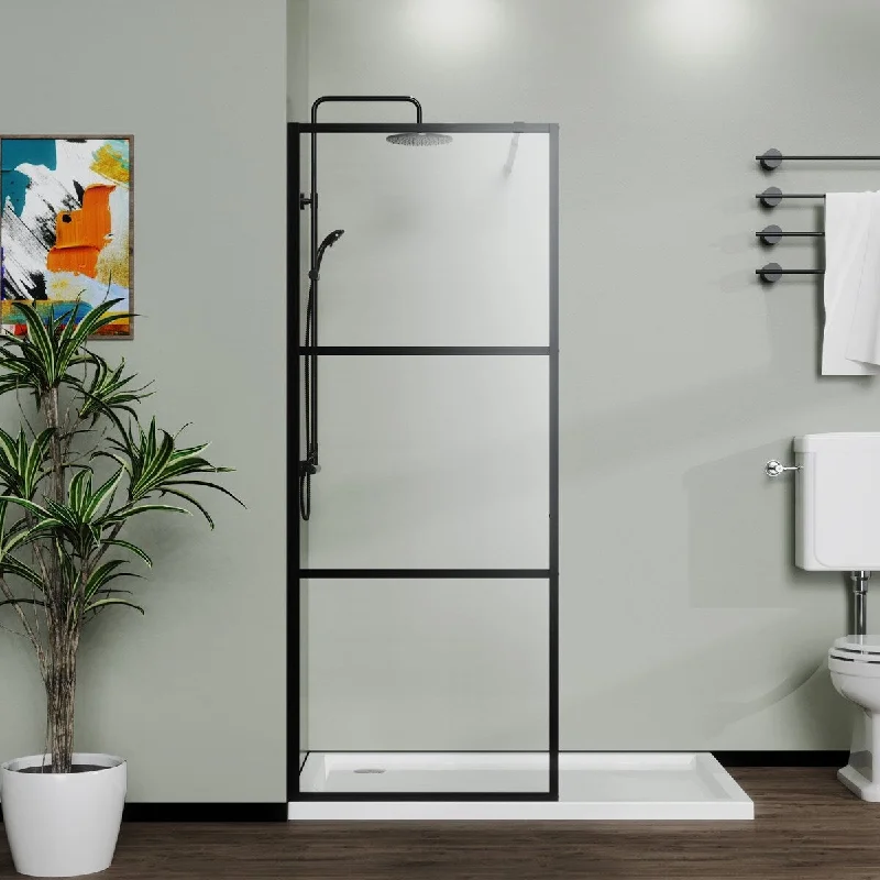 34 in. W x 72 in. H Frameless Fixed Shower Screen in Black - 34" x 72" in.