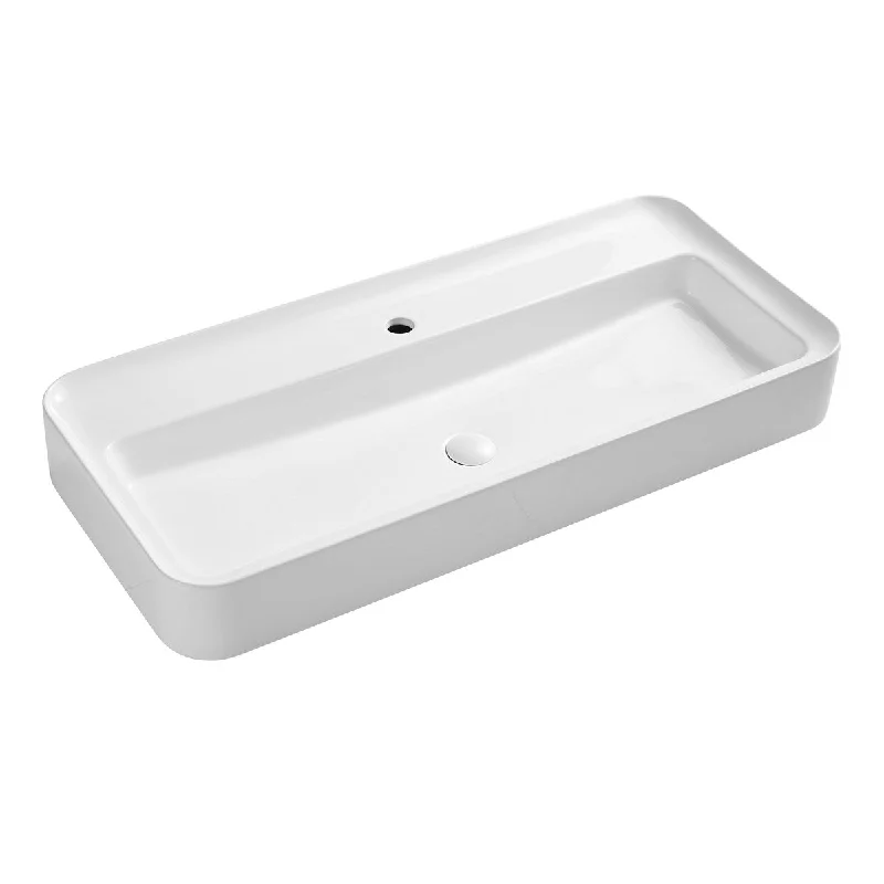 39"x17" Ceramic Rectangular Wall-mounted White Bathroom Sink, Scratch Resistant, Acid Resistance, Low Water Absorption