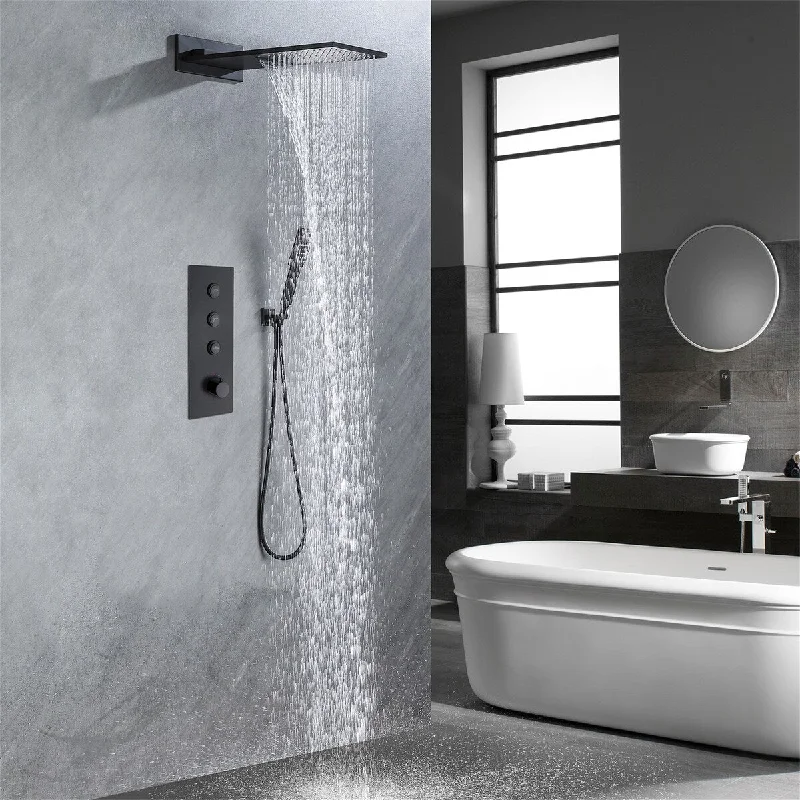 4-Handle 3-Spray Ceiling Mount Shower Head Black (Valve Included)