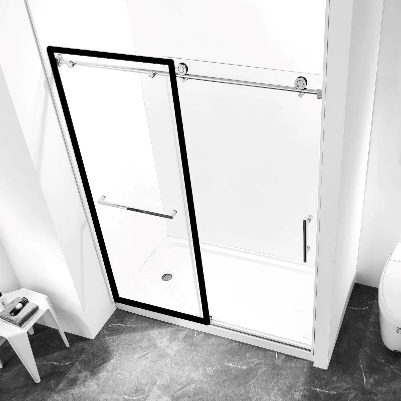 56-60"W x 75"H Semi-Frame Single Sliding Shower Door, 5/16 inches (8mm) Thick SGCC Tempered Clear Glass. 1 PC Fixed glass ONLY