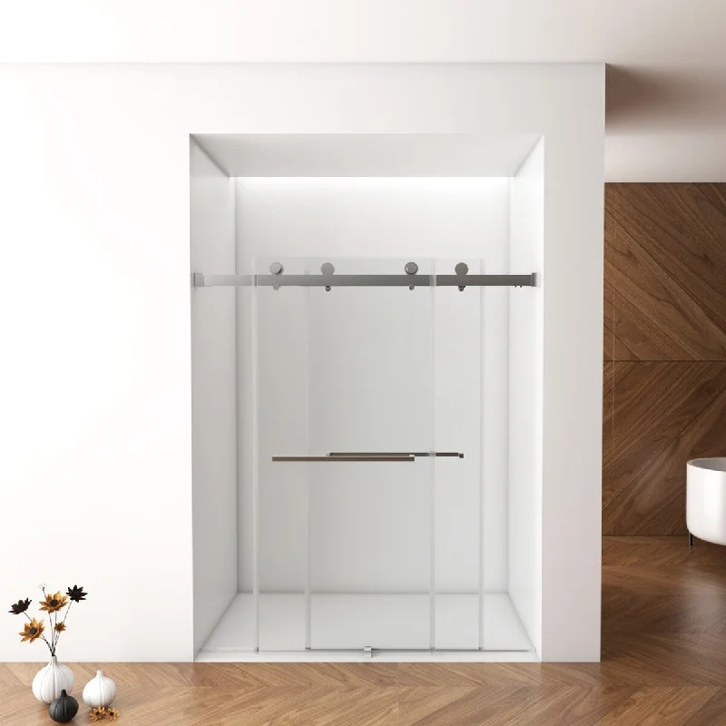 60" x 70"/76" Double Sliding Frameless Shower Door in Brushed Nickel Finish