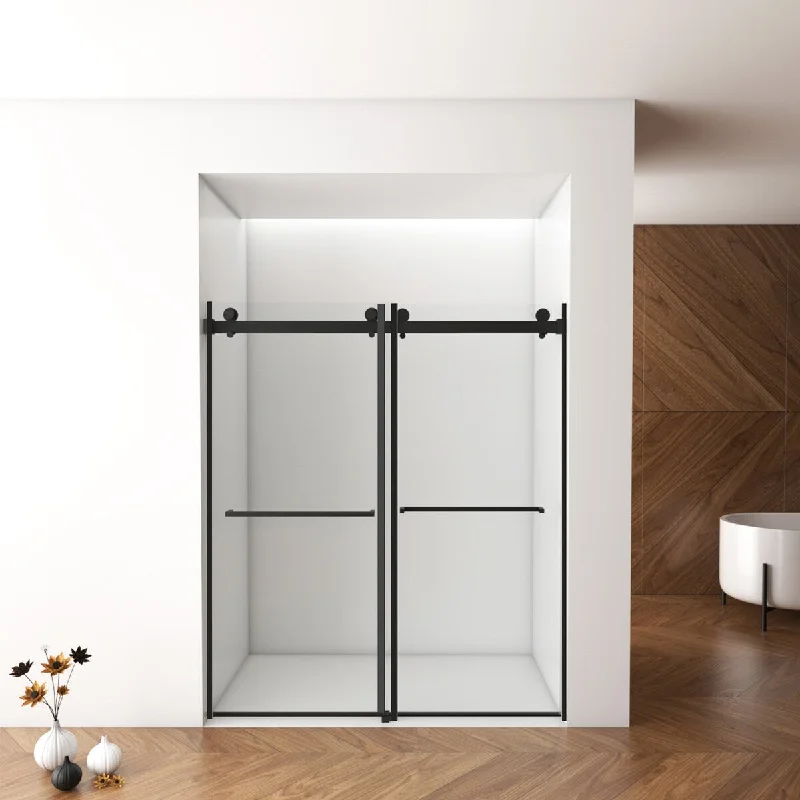 60" x 70"/76" Double Sliding Frameless Shower Door in Matte Black Finish