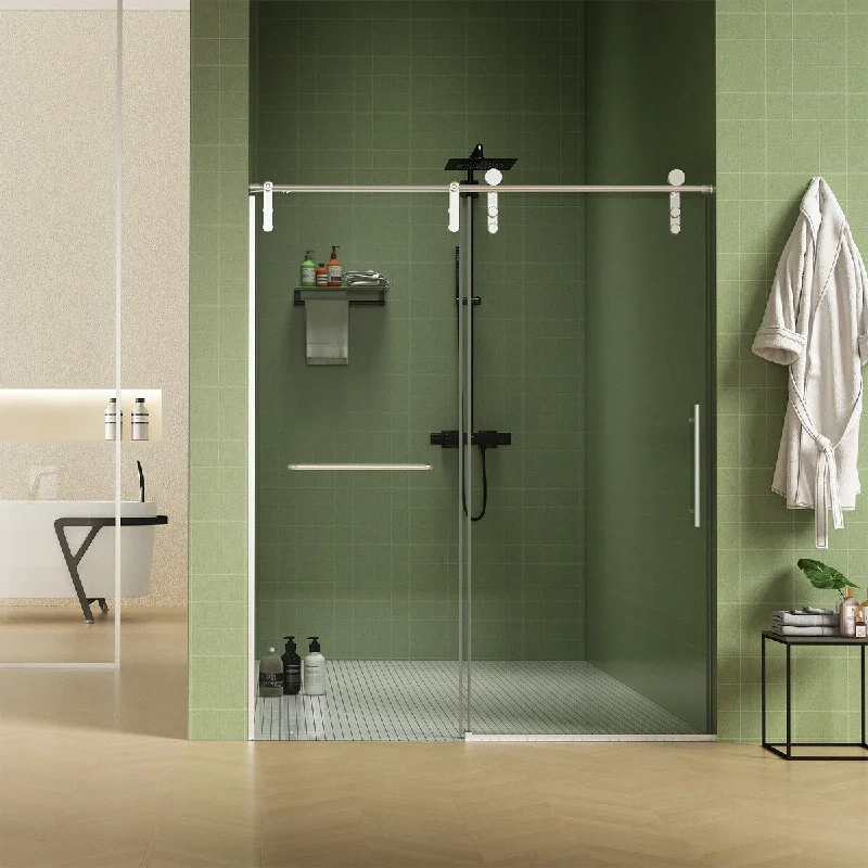 60" x 70"/76" Single Sliding Frameless Shower Door in Brushed Nickel Finish