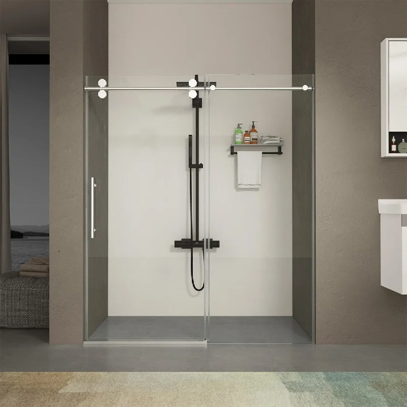 60" x 76" Single Sliding Frameless Shower Door in Chrome Finish - 60" x 76"