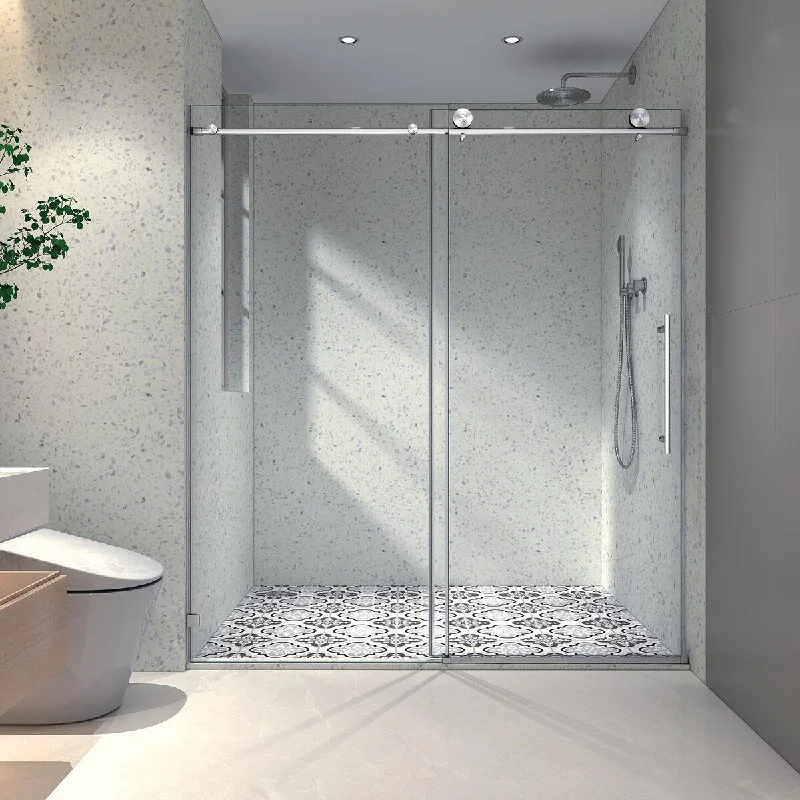 60" x 76" Single Sliding Frameless Shower Door in Nickel Finish - 60" x 60" x 76"