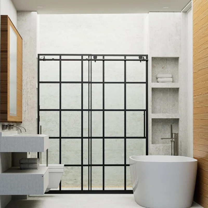 60" x 76" Sliding Semi-Frameless Shower Door in Matte Black Finish - 60" x 76"