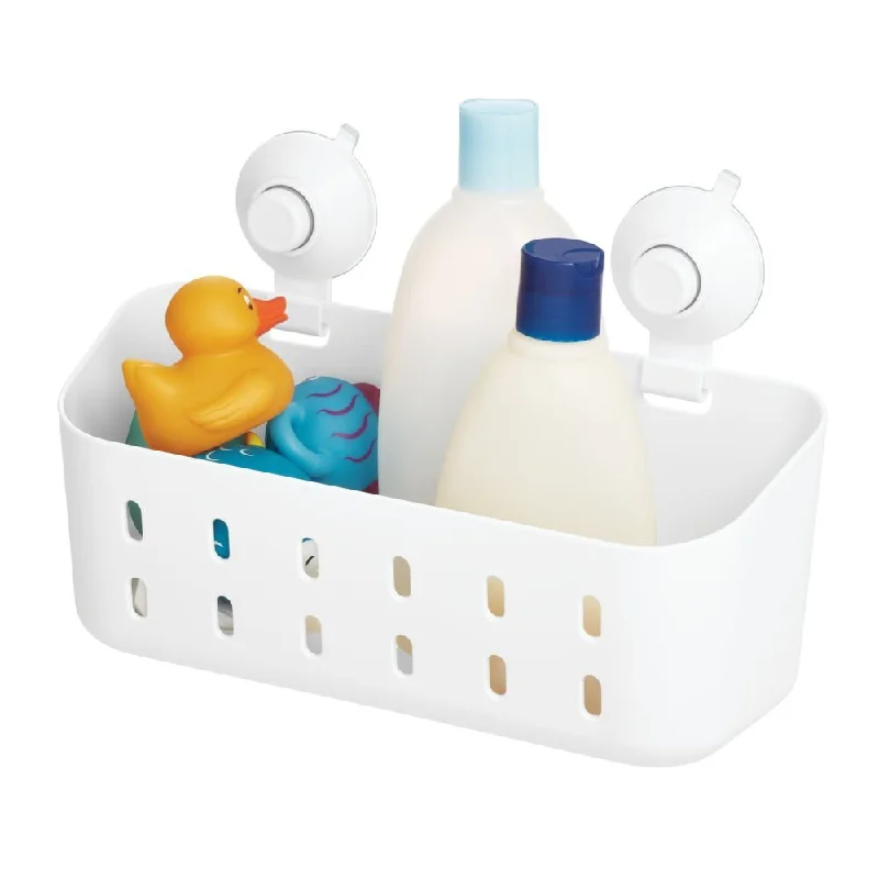 iDesign Cade Push Lock Shower Suction Rectangle Basket in White