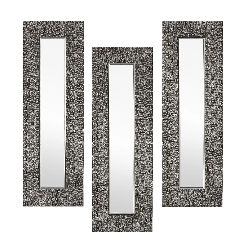 9.25 x 27.75 inch Silver Mosaic Framed Wall Mirror (Set of 3) Accent Hallway Bathroom Bedroom Living room Medium Home Décor