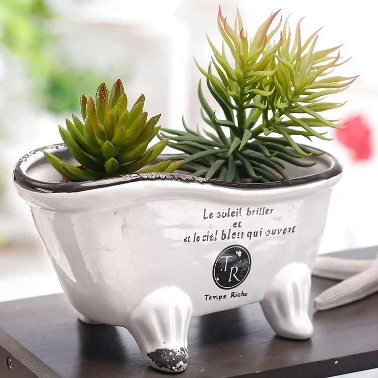 9-Inch White Ceramic French Country Style Claw Foot Bathtub Succulent Planter