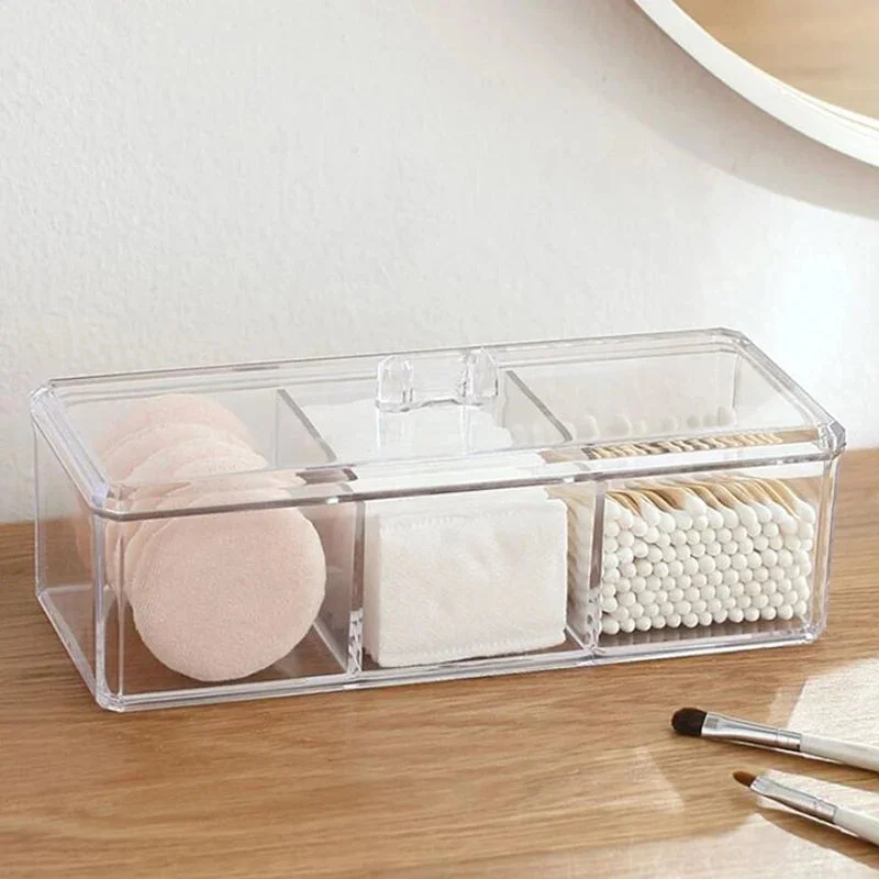 Acrylic Makeup Organizer with Cotton Swab & Pad Storage