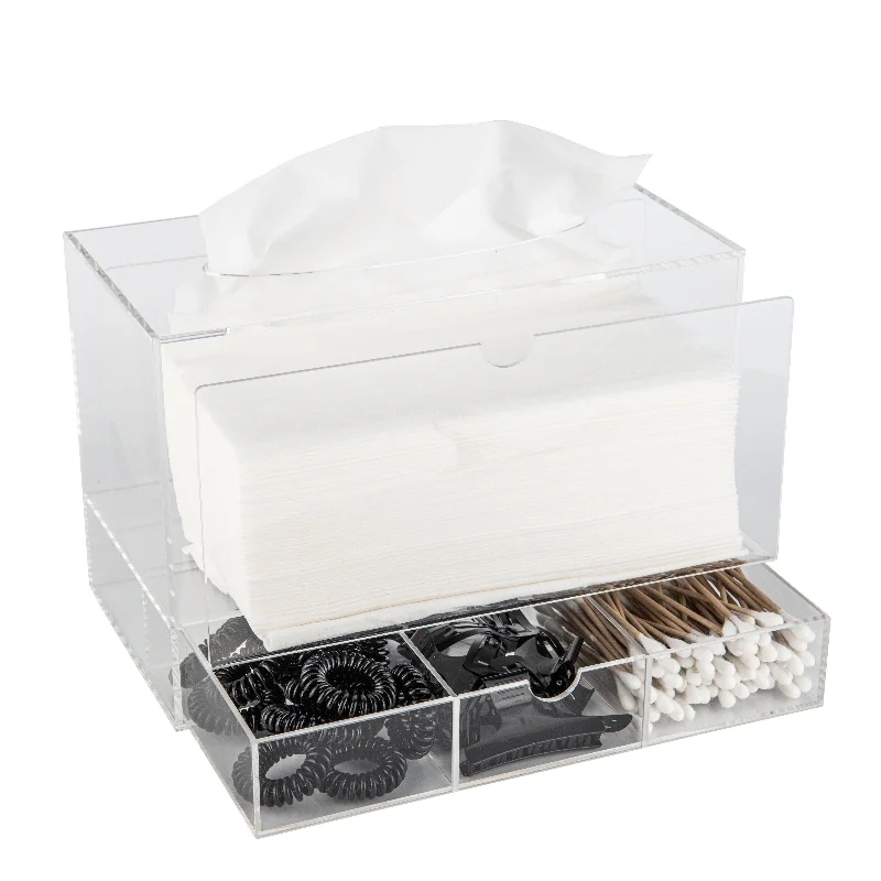 Acrylic Tissue Box Holder with Pull Out Storage