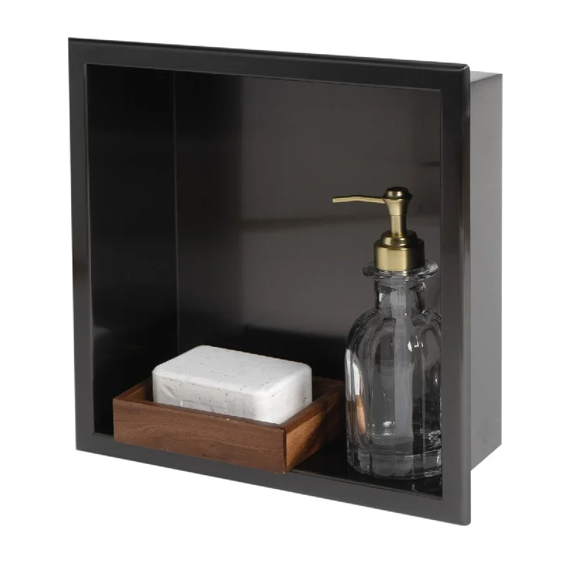 ALFI brand 12" x 12" Brushed Black PVD Stainless Steel Square Single Shelf Shower Niche