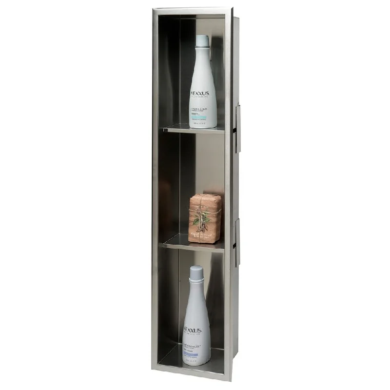 ALFI brand 8 x 36 Brushed Stainless Steel Vertical Triple Shelf Bath Shower Niche - Grey