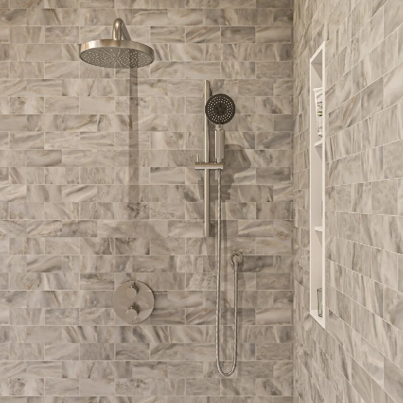 ALFI brand Brushed Nickel Round Style 2 Way Thermostatic Shower Set