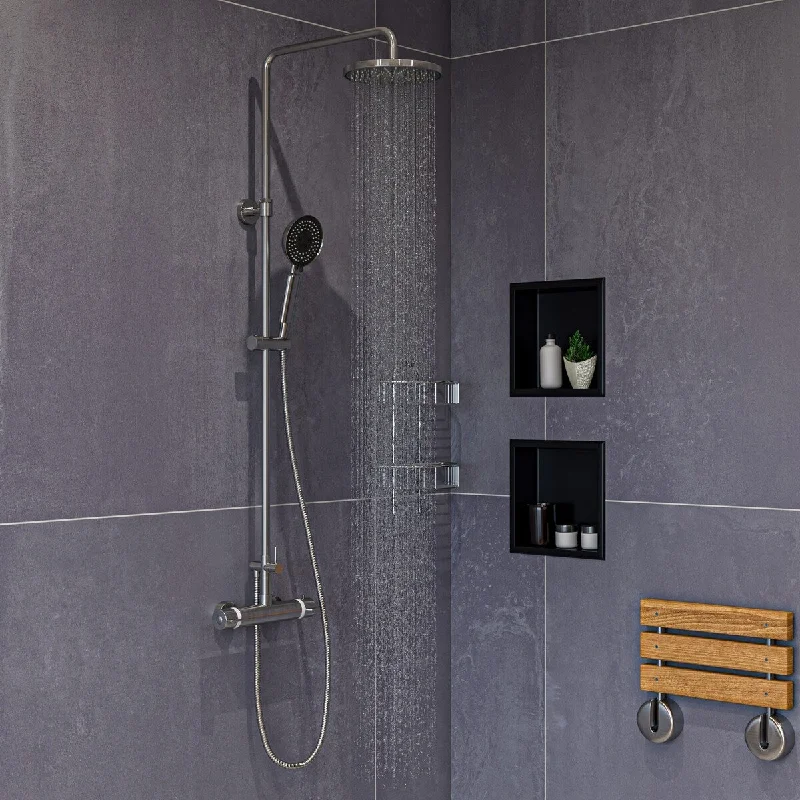 ALFI brand Brushed Nickel Round Style Thermostatic Exposed Shower Set