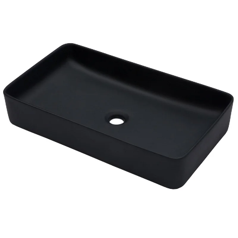 Aurora Decor Single Bowl Rectangle Vessel Bathroom Sink in Black - 24 in. Width