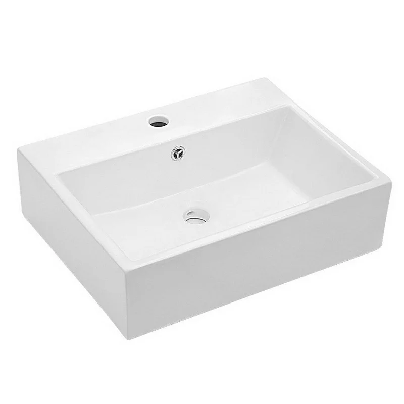 Aurora Decor Single Bowl Rectangle Vessel Bathroom Sink in White - 20 in. Width