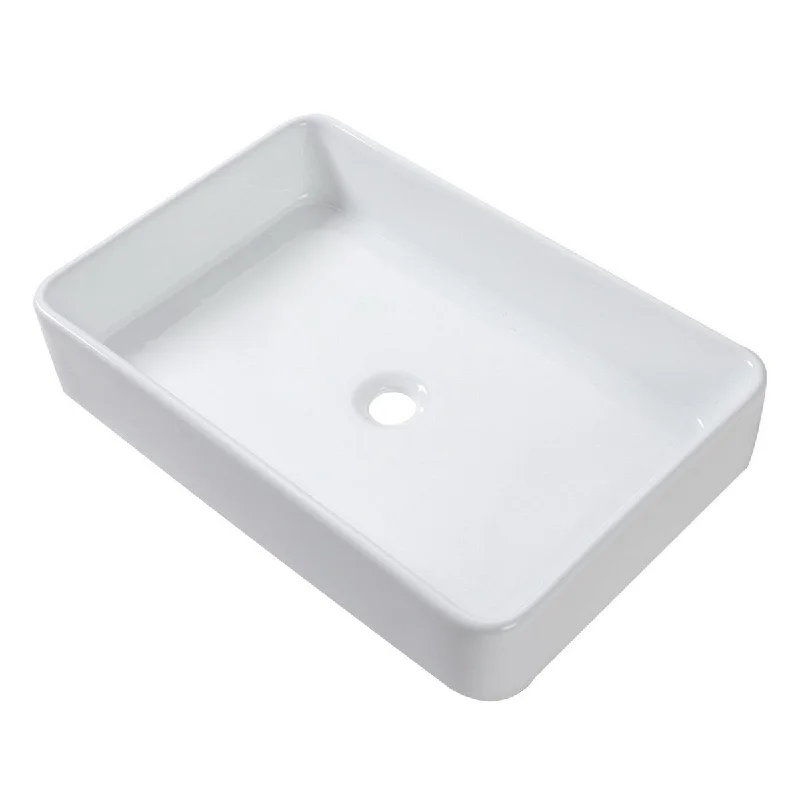 Aurora Decor Single Bowl Rectangle Vessel Bathroom Sink in White - 24 in. Width