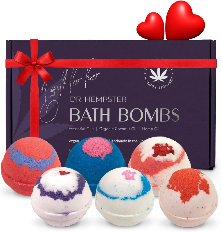 Organic Bath Bomb Gift Set - 6 Pack - Gifts for Women - Natural Coconut and Hemp Bath Bombs with Essential Oils - Made in The USA