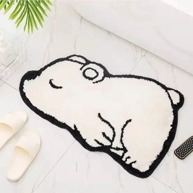 Bath Rug Cute Animal Pattern Imitation Cashmere Floor Cartoon Door, White Bear (40cm x 60cm)