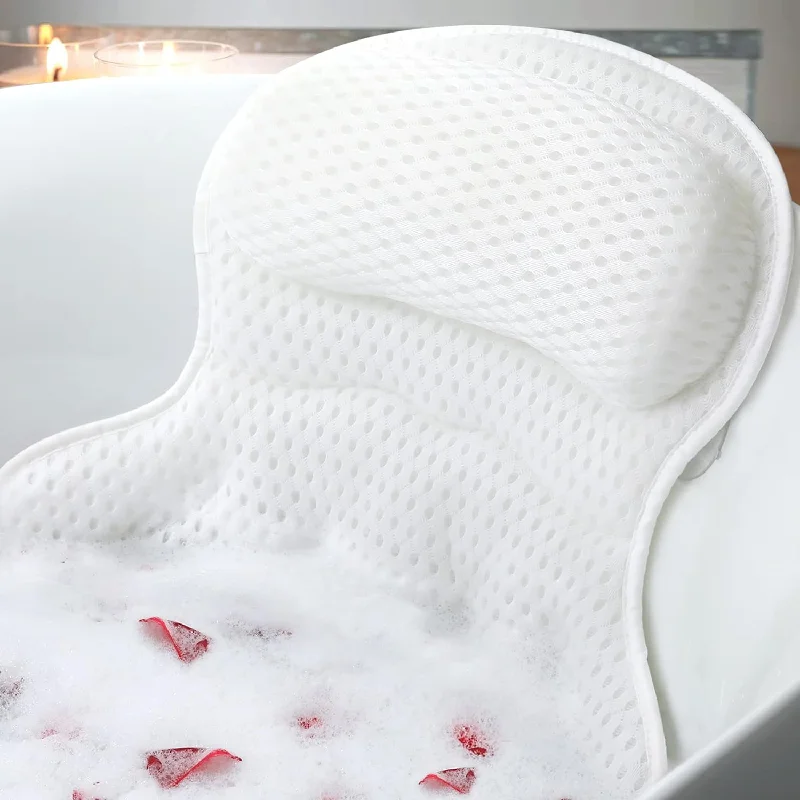 Bath Tub Pillow Headrest Neck and Back Support with Soft 4D Mesh Fabric and Non-Slip Suction Cups