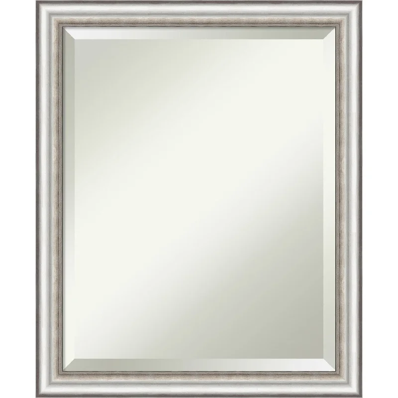 Beveled Bathroom Wall Mirror - Salon Silver Narrow Frame - Salon Silver Narrow