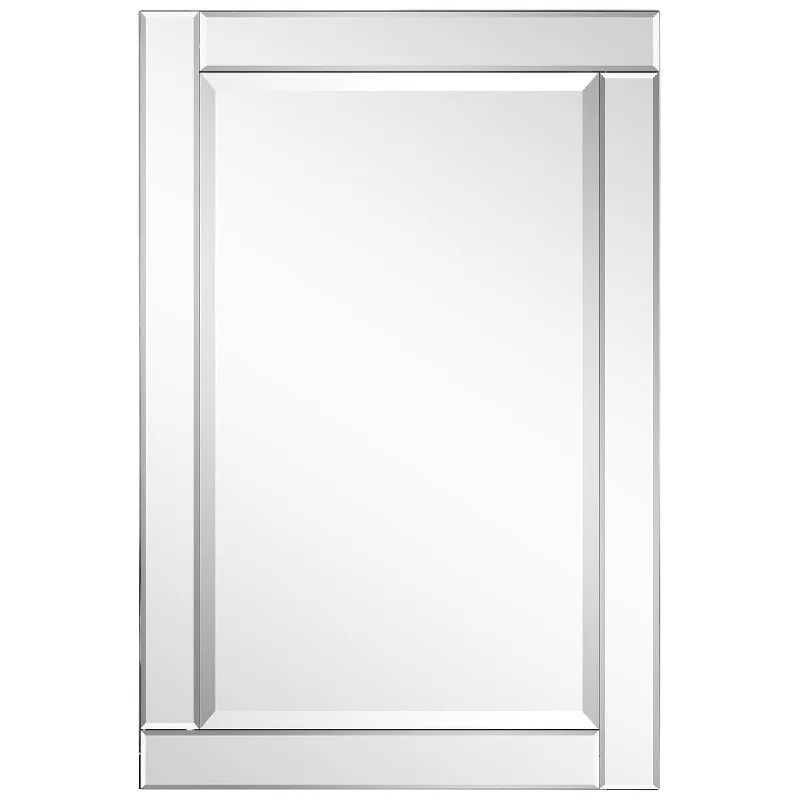 Beveled Rectangle Wall Mirror,Solid Wood Frame,1"-Beveled Center, Bathroom,Bedroom,Living Room,Ready to Hang - Clear