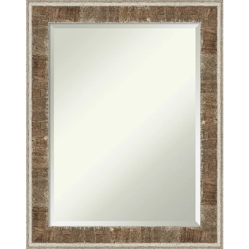 Beveled Wood Bathroom Wall Mirror - Farmhouse Brown Narrow Frame