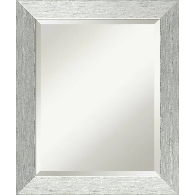 Beveled Wood Wall Mirror - Brushed Sterling Silver Frame