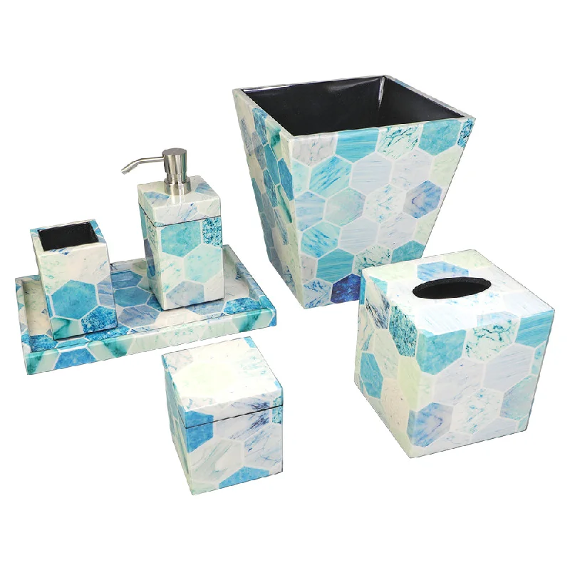 Blue Tile Fabric Lacquer Bathroom Accessories