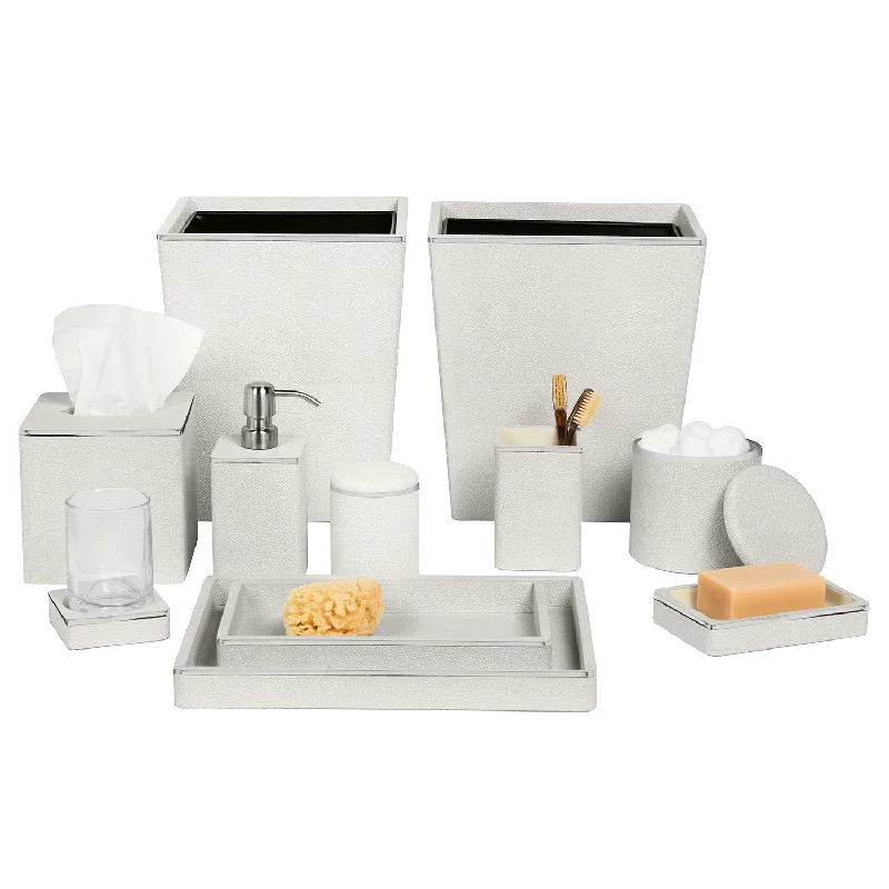 Bradford Faux Shagreen Bathroom Accessories (Blanc/Silver)