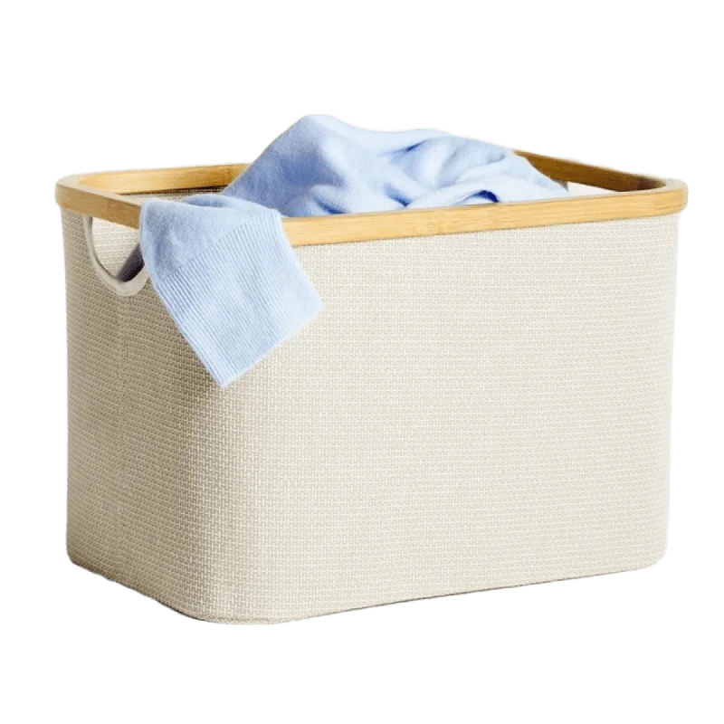 Canvas & Bamboo Storage Bin - White