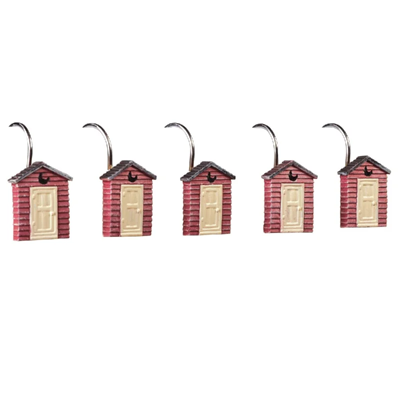 Charming Hand-Painted Outhouse Shower Hooks - Set of 12 - Red