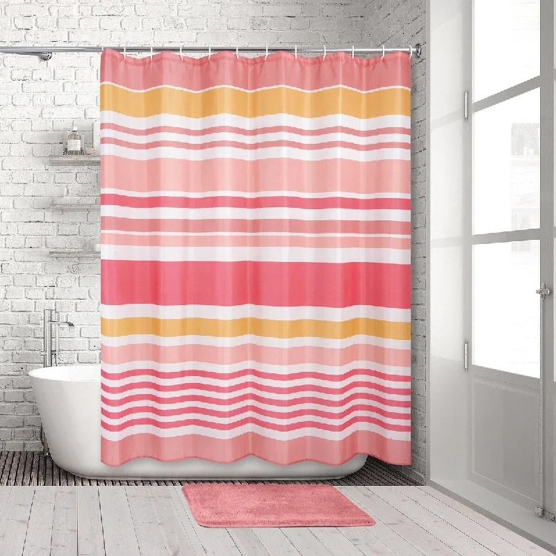 Color Bar Warm 14-Piece Bath Set -Shower Curtain, Rug & Hooks - multi