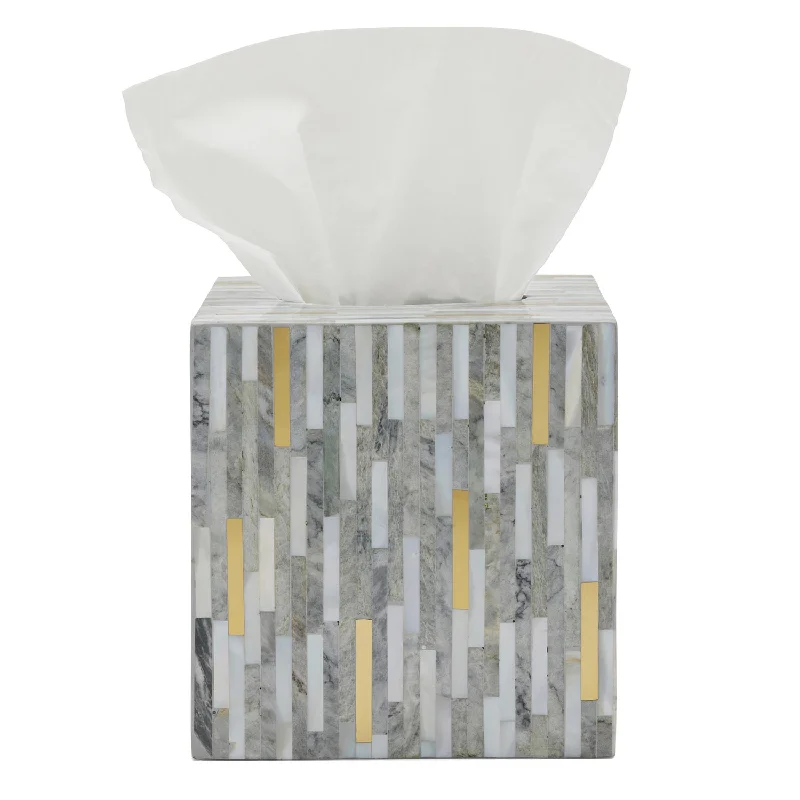 Cortona Clamstone Tissue Box Cover (Gray Shell/Brass)